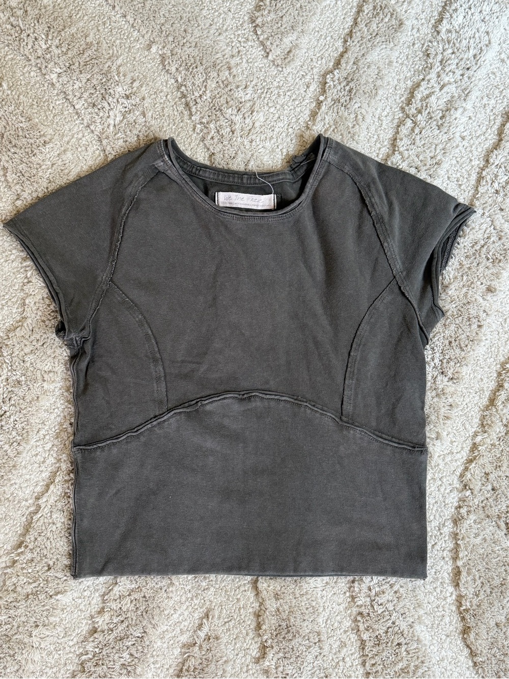 Free People Washed Black Cropped Seam-Detail Tee